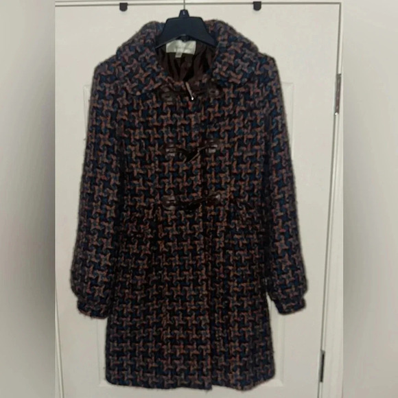 Women’s Beth Bowley Brown Print Wool Blend Coat.‎ Size 8. - Picture 1 of 8